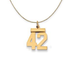 14k Yellow Gold, Athletic, Sm Polished Number 42 Necklace - 22 Inch